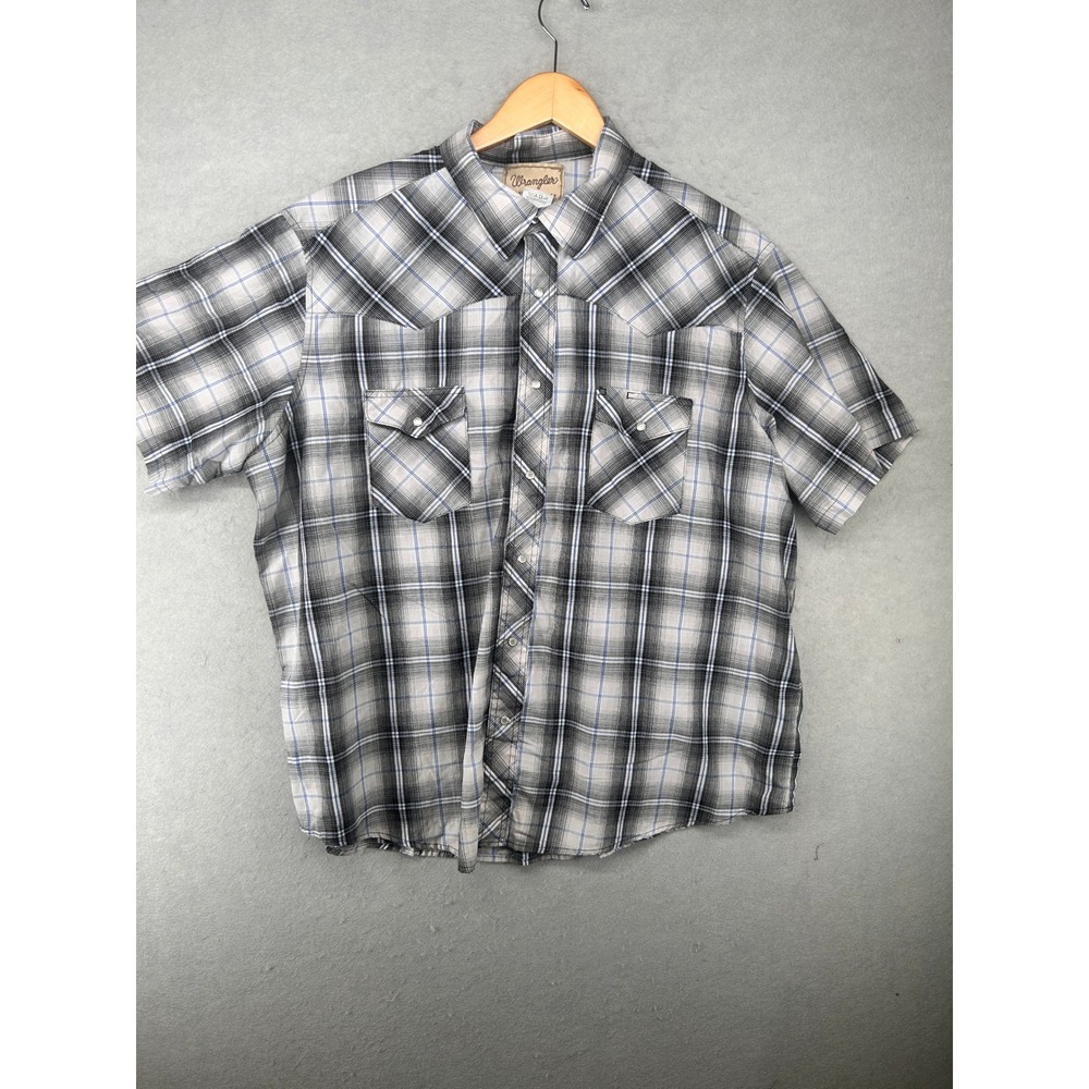 Wrangler Western Shirt Mens 2XL Big Plaid Pearl Snap Short Sleeve Black WM226GY